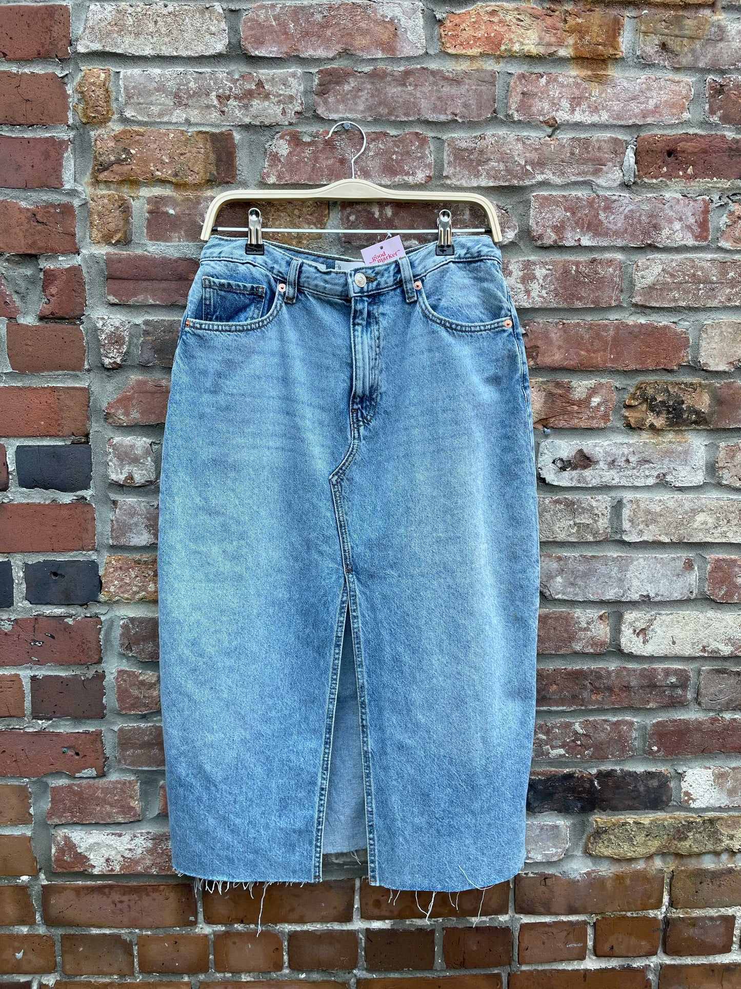 mango anais denim midi skirt