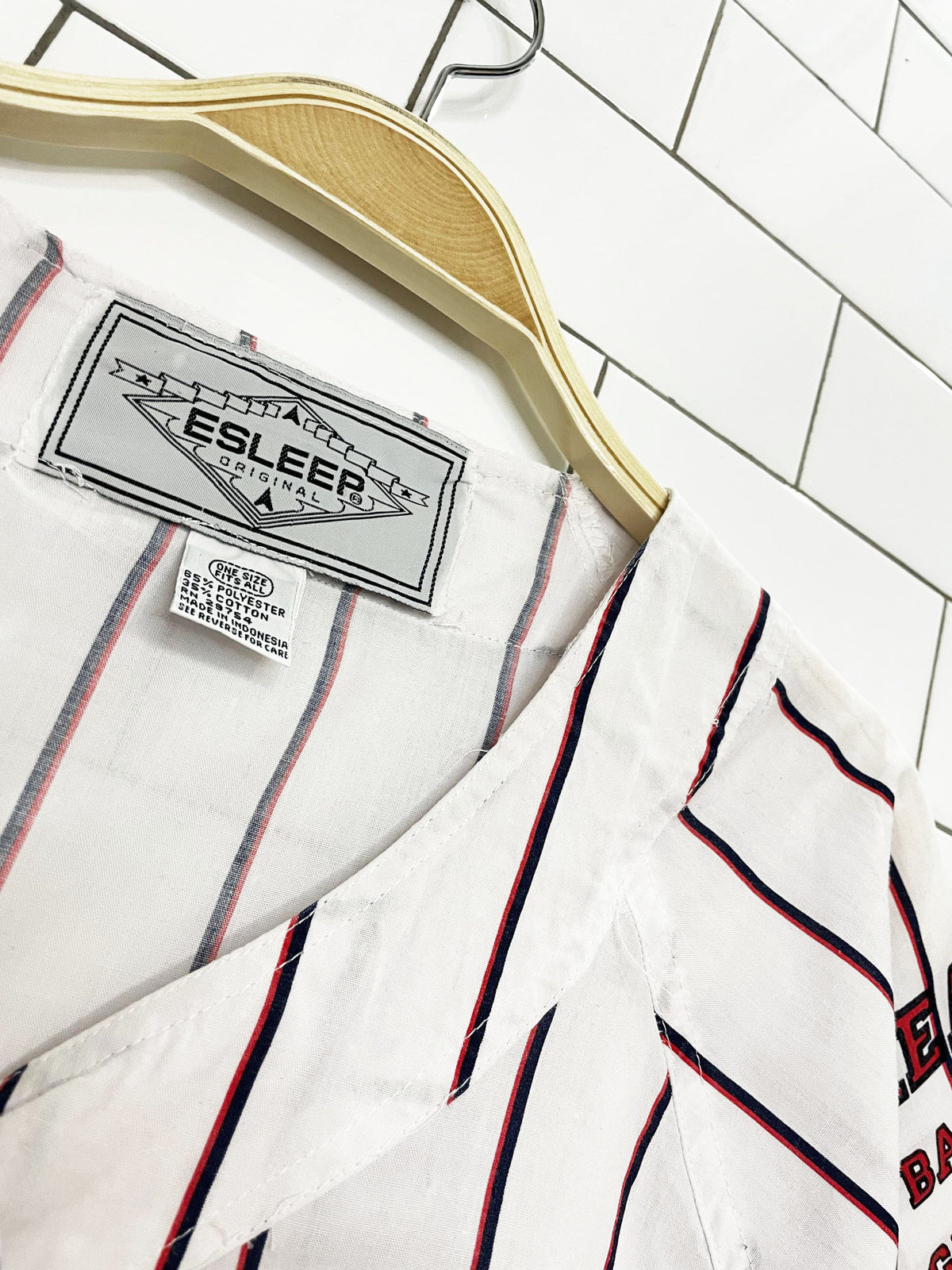 vintage 90s esleep baseball stripe full button lightweight night shirt