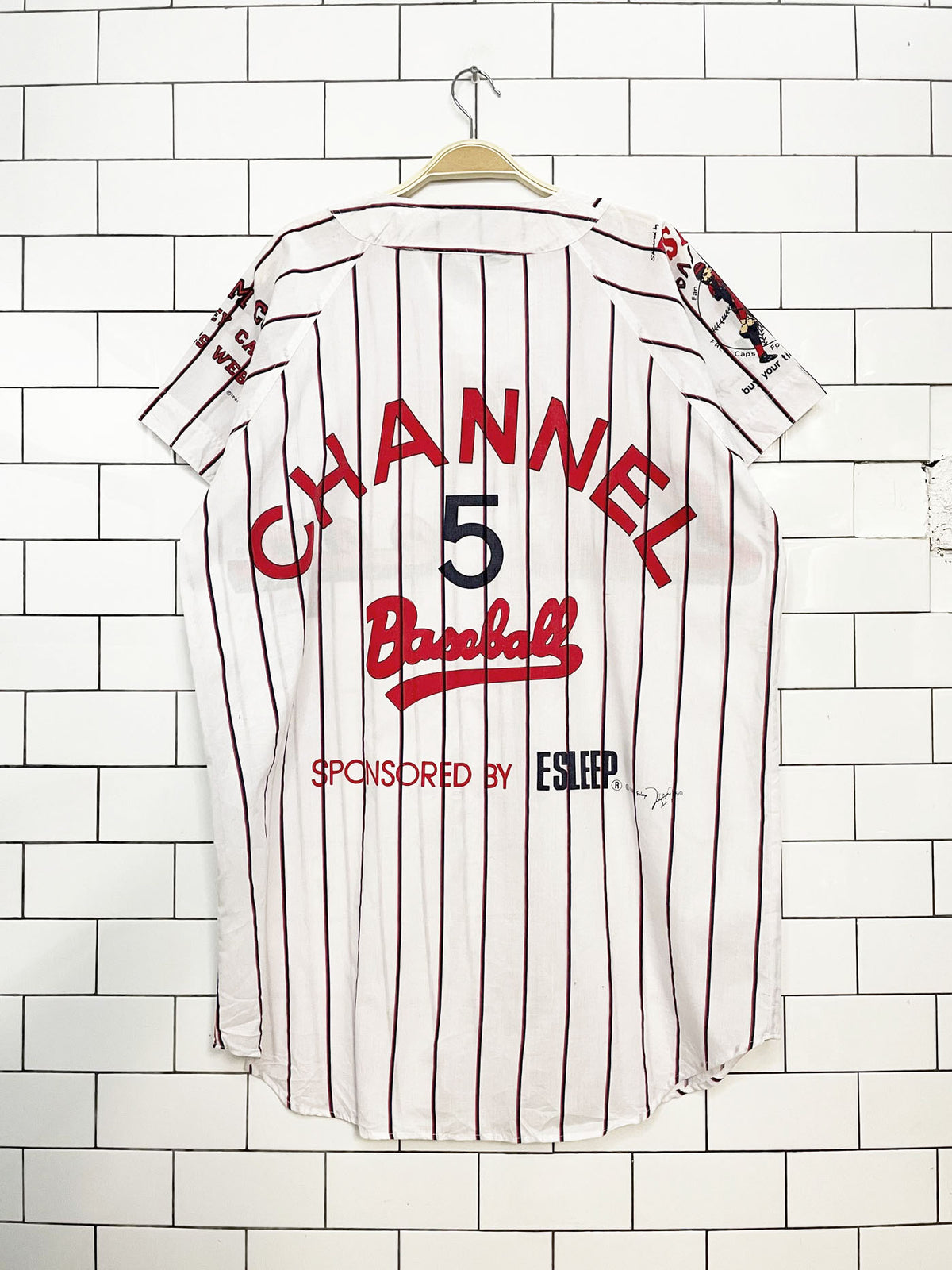 vintage 90s esleep baseball stripe full button lightweight night shirt