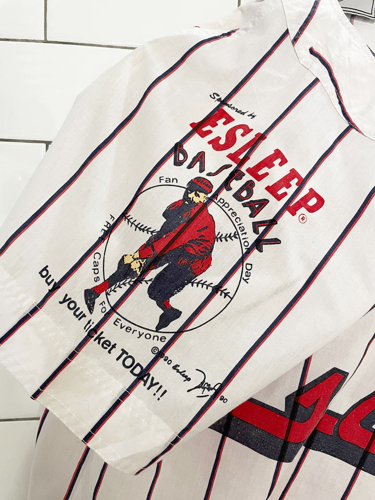 vintage 90s esleep baseball stripe full button lightweight night shirt