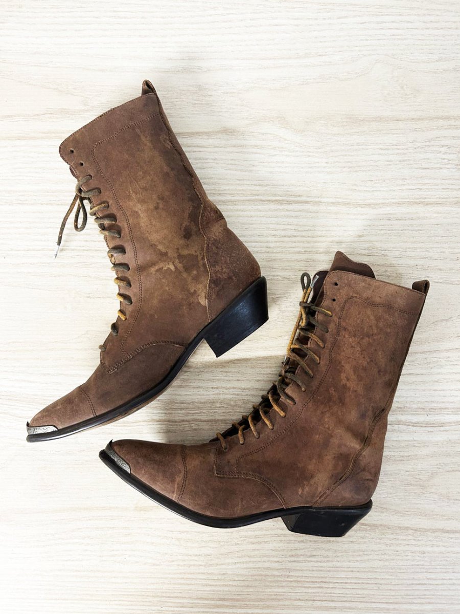 acme cuban heel lace up granny boot - good market thrift store
