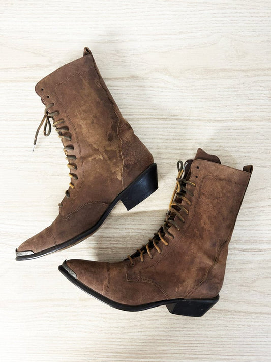 acme cuban heel lace up granny boot - good market thrift store