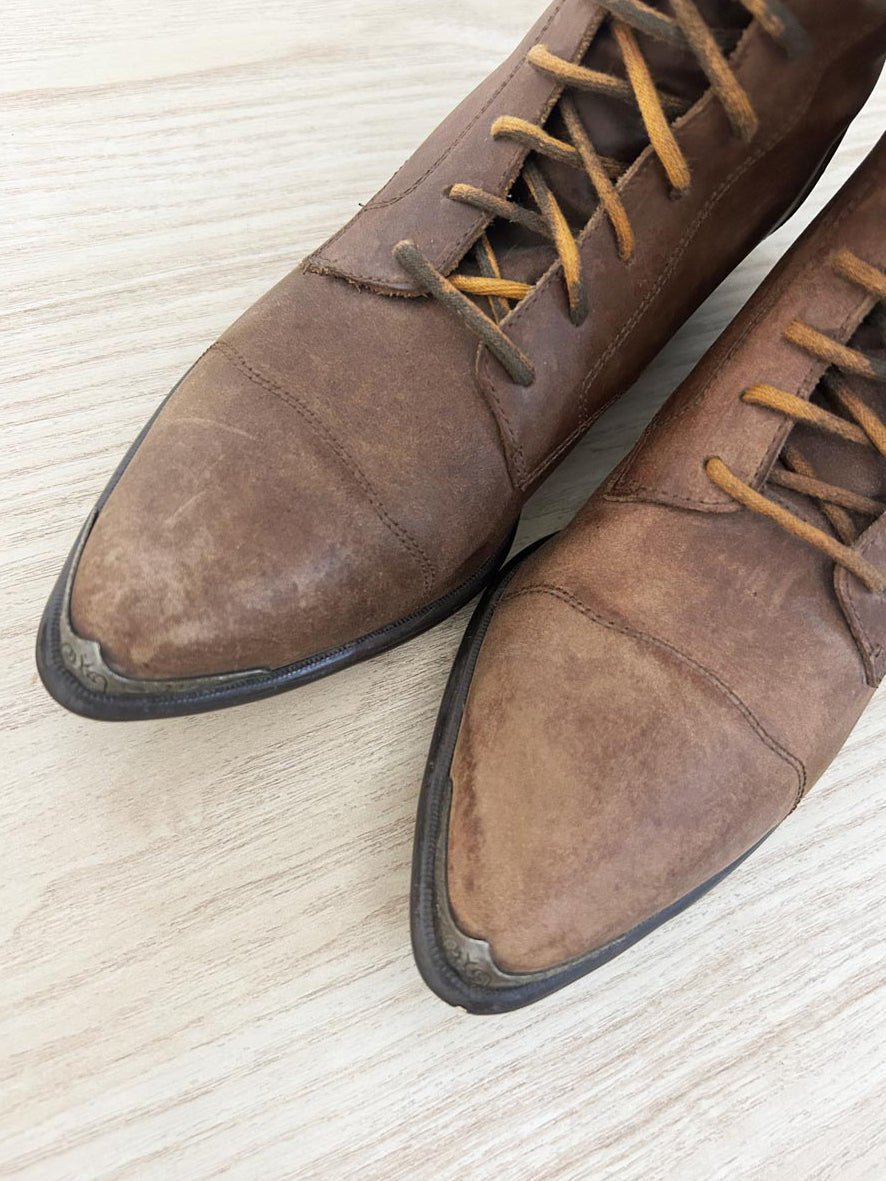 acme cuban heel lace up granny boot - good market thrift store