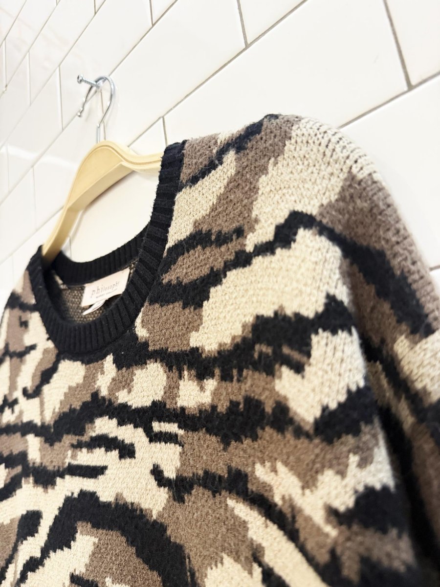 philosophy boxy camo cozy knit sweater - good market thrift store