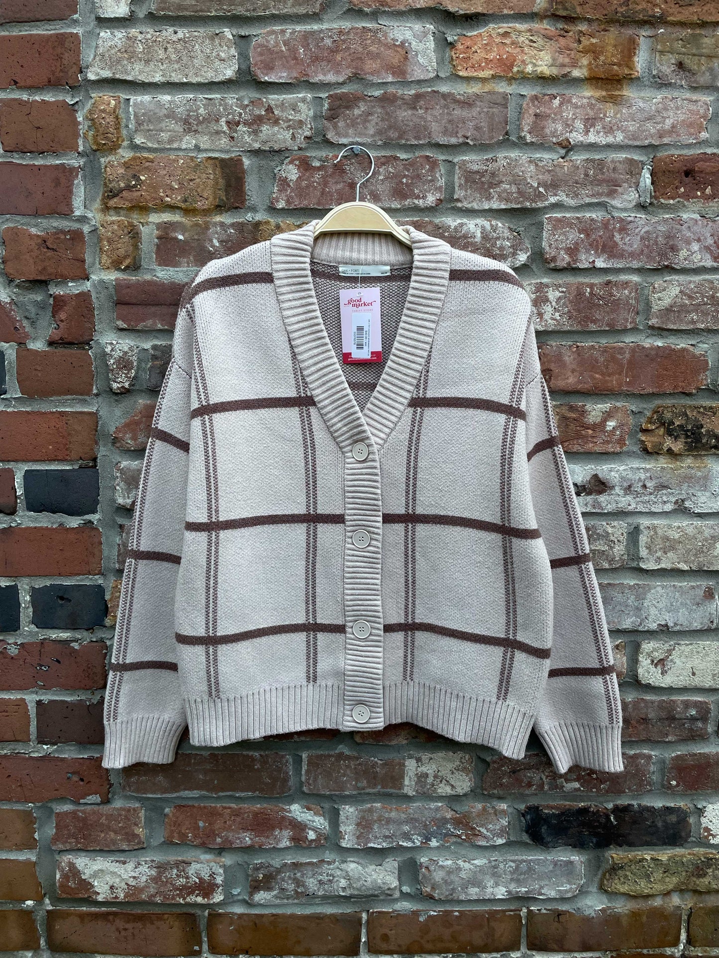 oak + fort oversized windowpane knit cardi