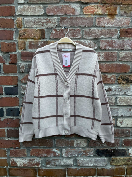 oak + fort oversized windowpane knit cardi