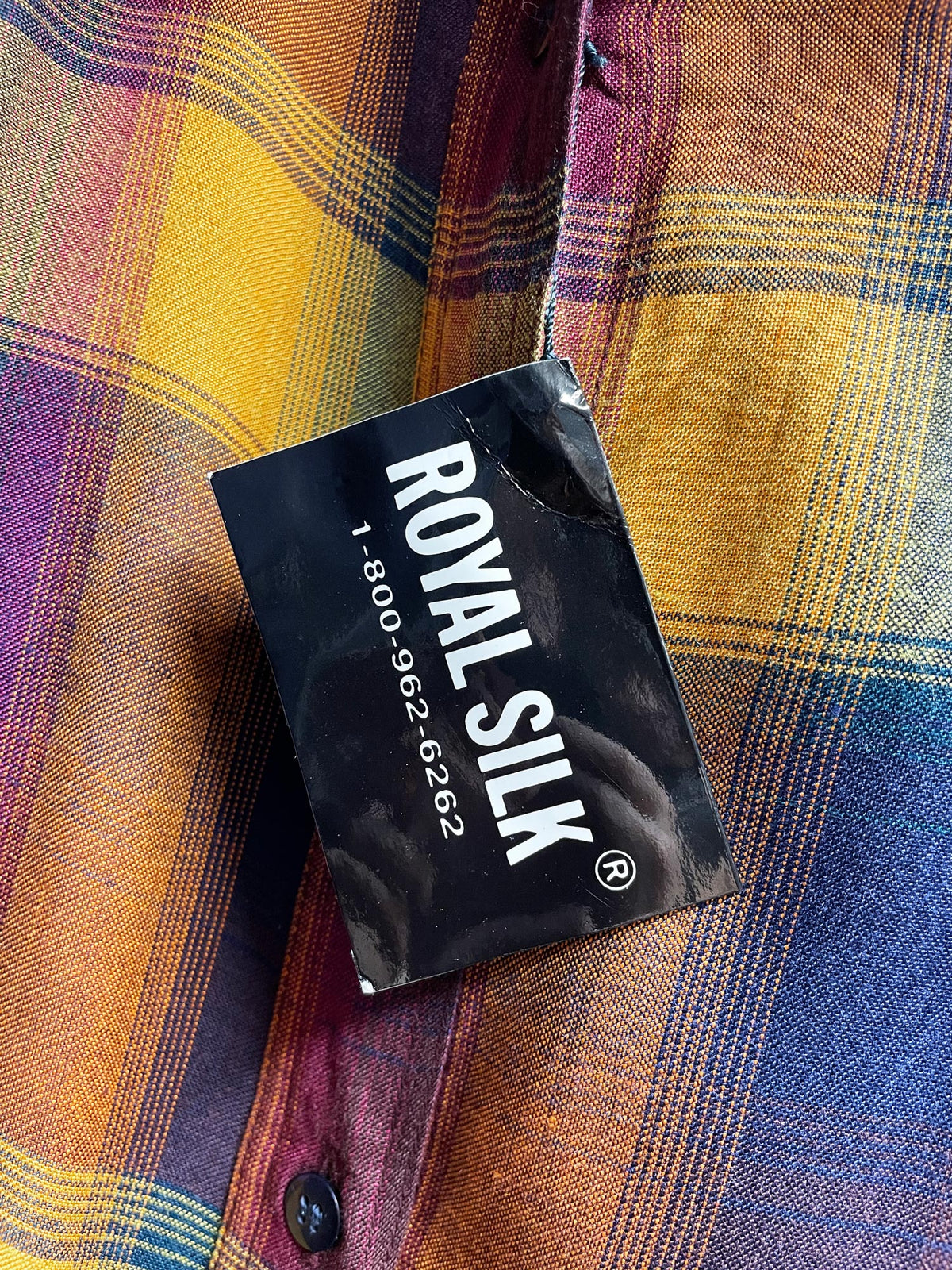 x2 nwt vintage royal silk plaid full button shirt + midi skirt set | made in India