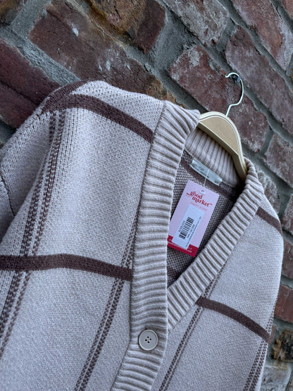 oak + fort oversized windowpane knit cardi