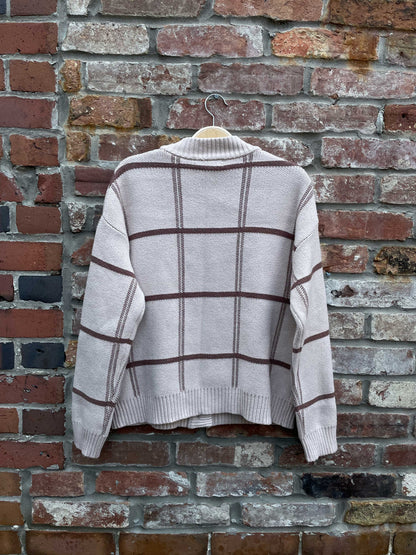 oak + fort oversized windowpane knit cardi