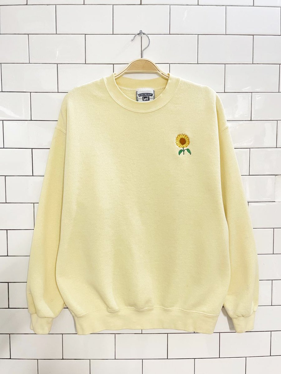 vintage 90s lee embroidered sunflower minimal crew - good market thrift store
