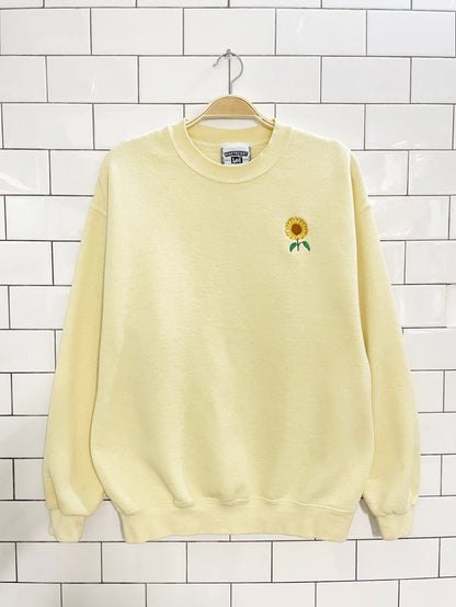 vintage 90s lee embroidered sunflower minimal crew - good market thrift store