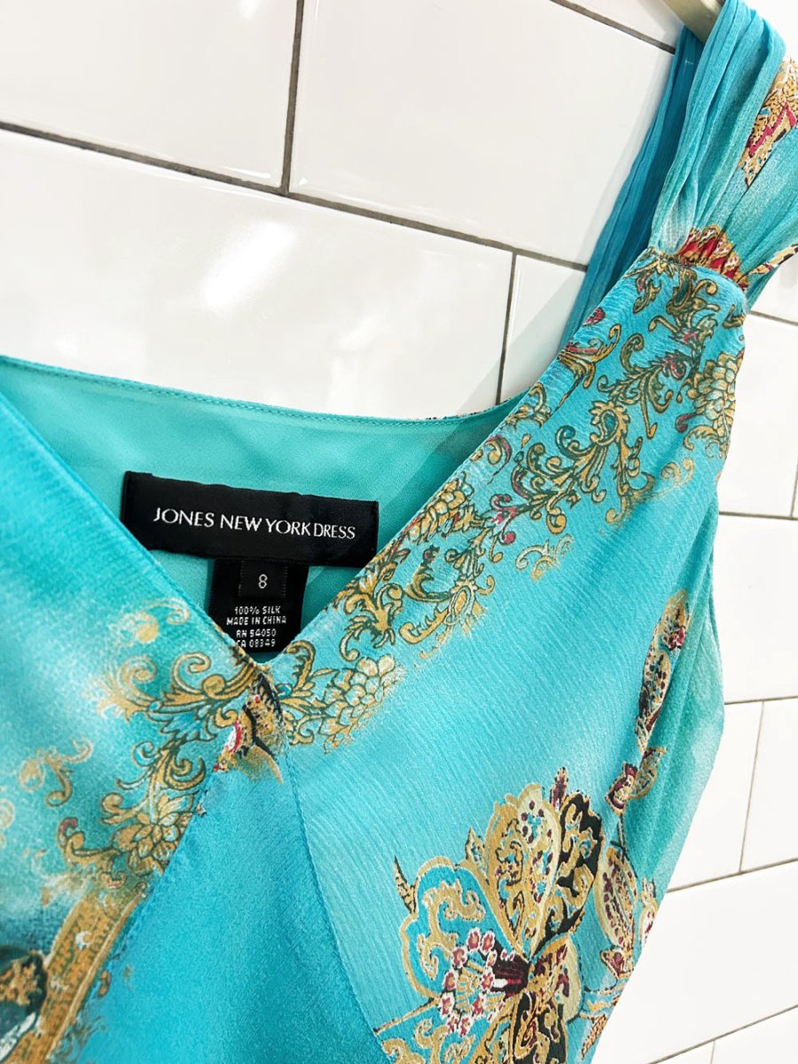 vintage 00s jones new york 100% silk chiffon midi dress - good market thrift store