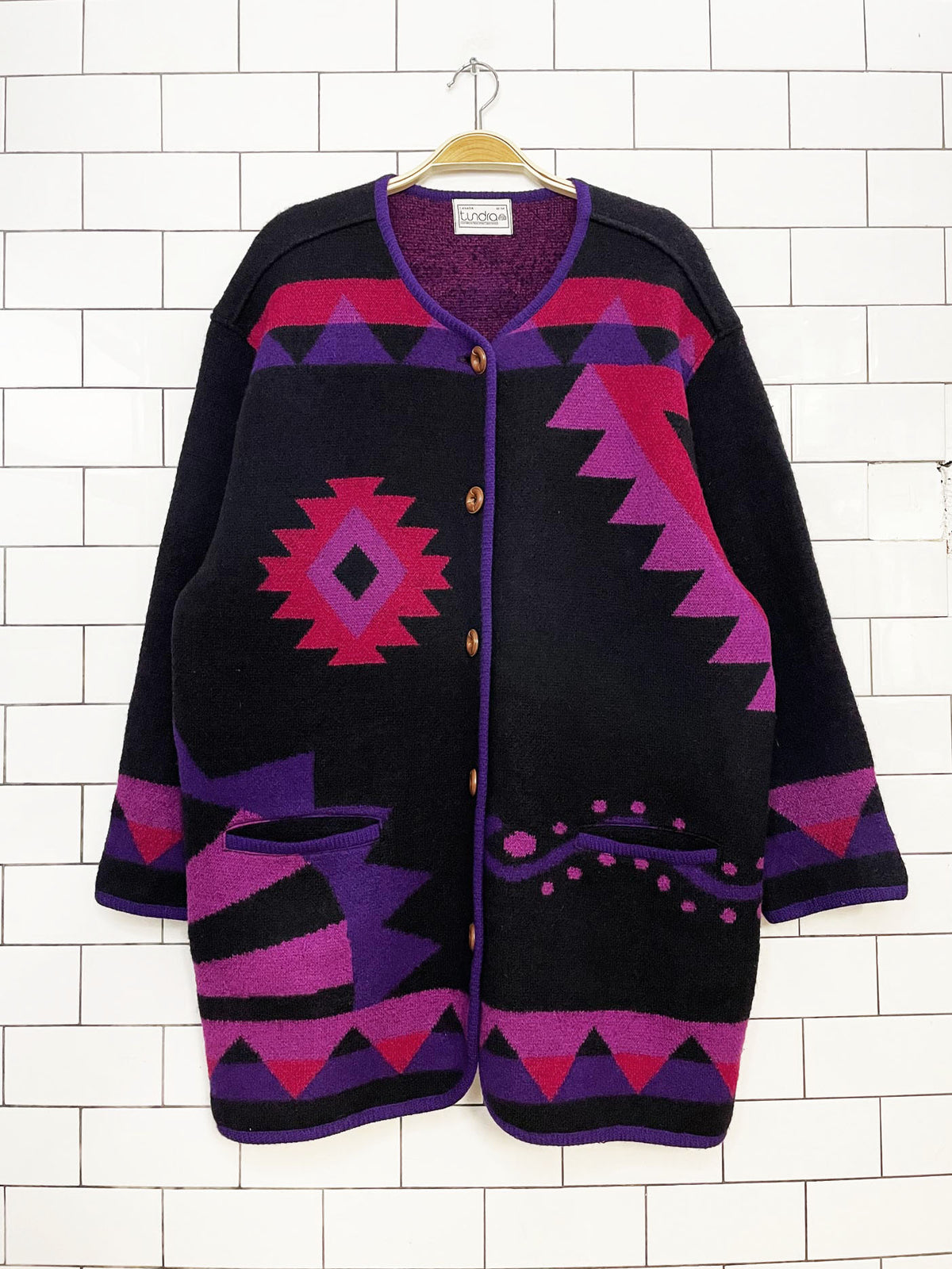 vintage tundra 100% wool southwestern knit cardigan jacket | made in Canada