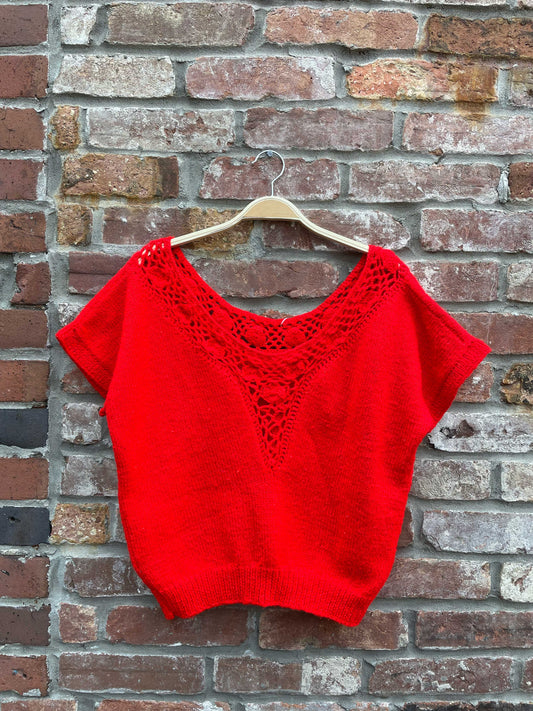 vintage handmade crochet neck ss knit top
