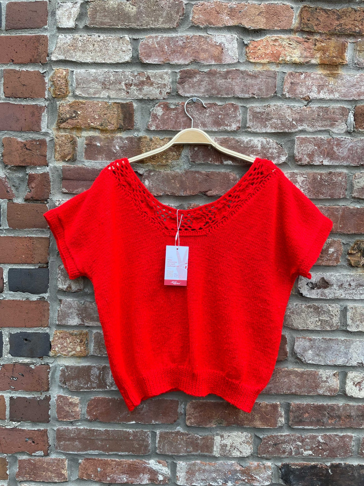 vintage handmade crochet neck ss knit top