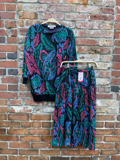 vintage 80s sportlight metallic knit midi skirt