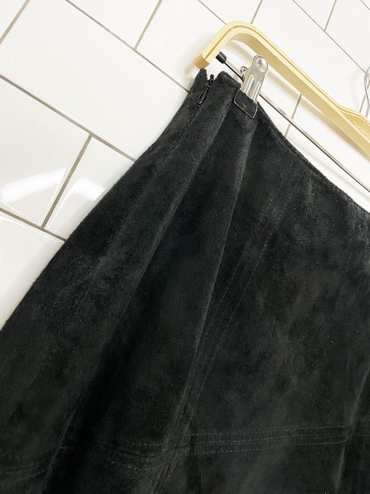 vintage 00s ie petite lamb suede asymmetrical midi skirt | shark bite hem