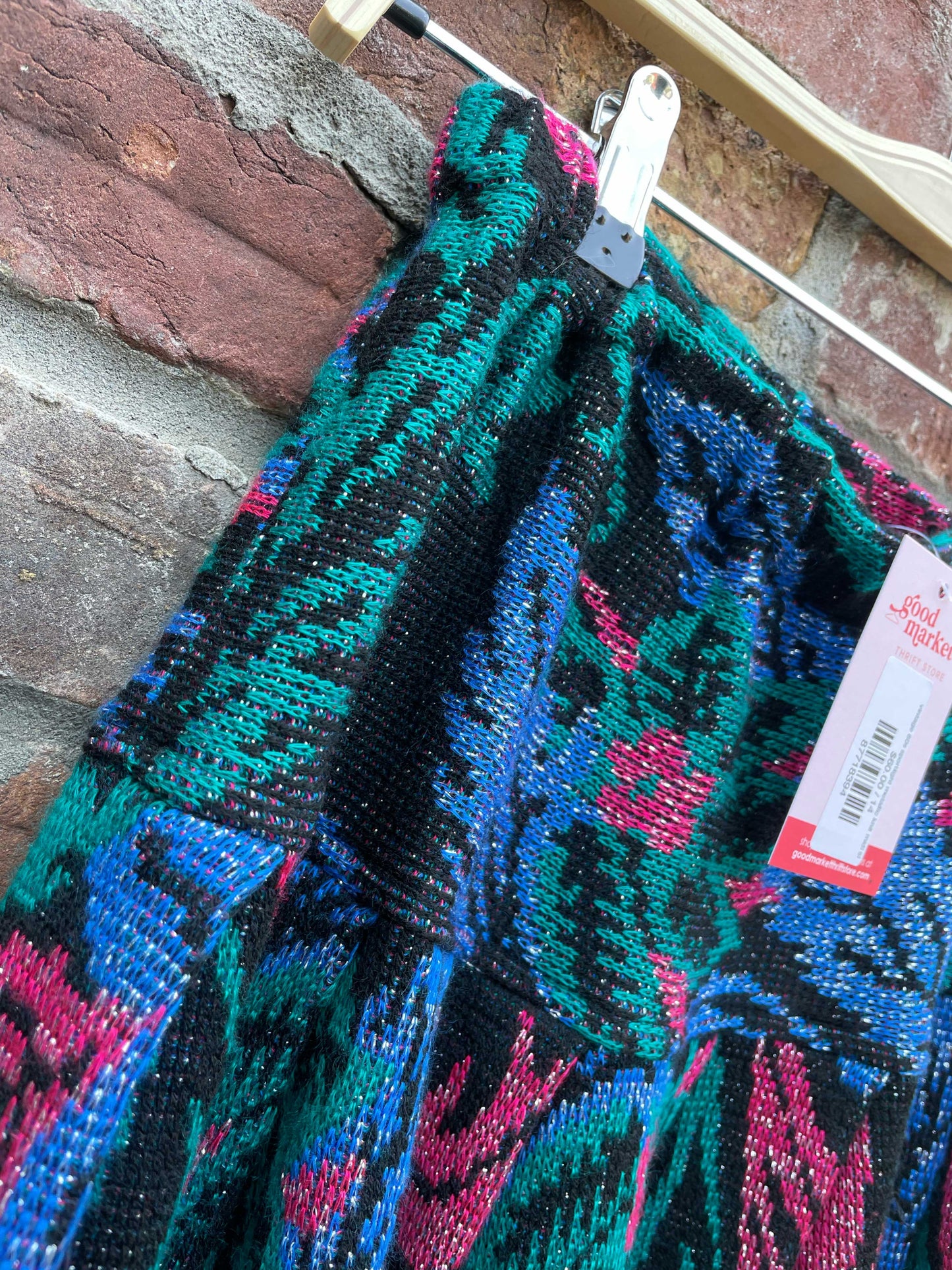 vintage 80s sportlight metallic knit midi skirt