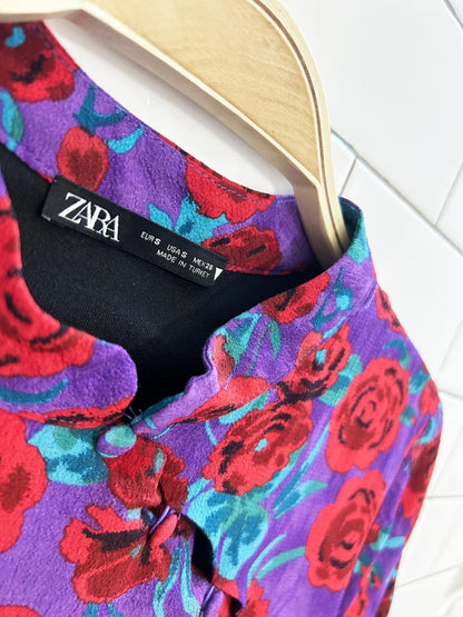 zara floral open back crop top with wrap around string - good market thrift store