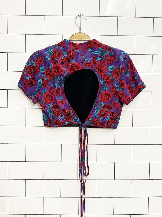 zara floral open back crop top with wrap around string - good market thrift store