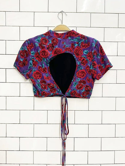 zara floral open back crop top with wrap around string - good market thrift store