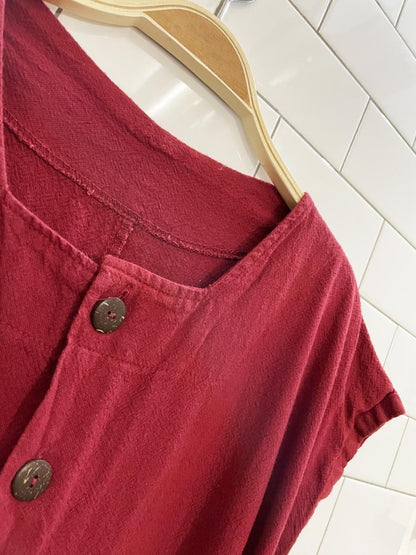 boho textured cotton belted 1/2 button wide leg jumpsuit - good market thrift store