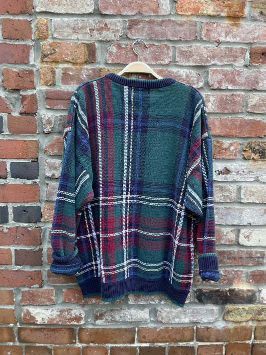 vintage cotton traders plaid cottage knit crew