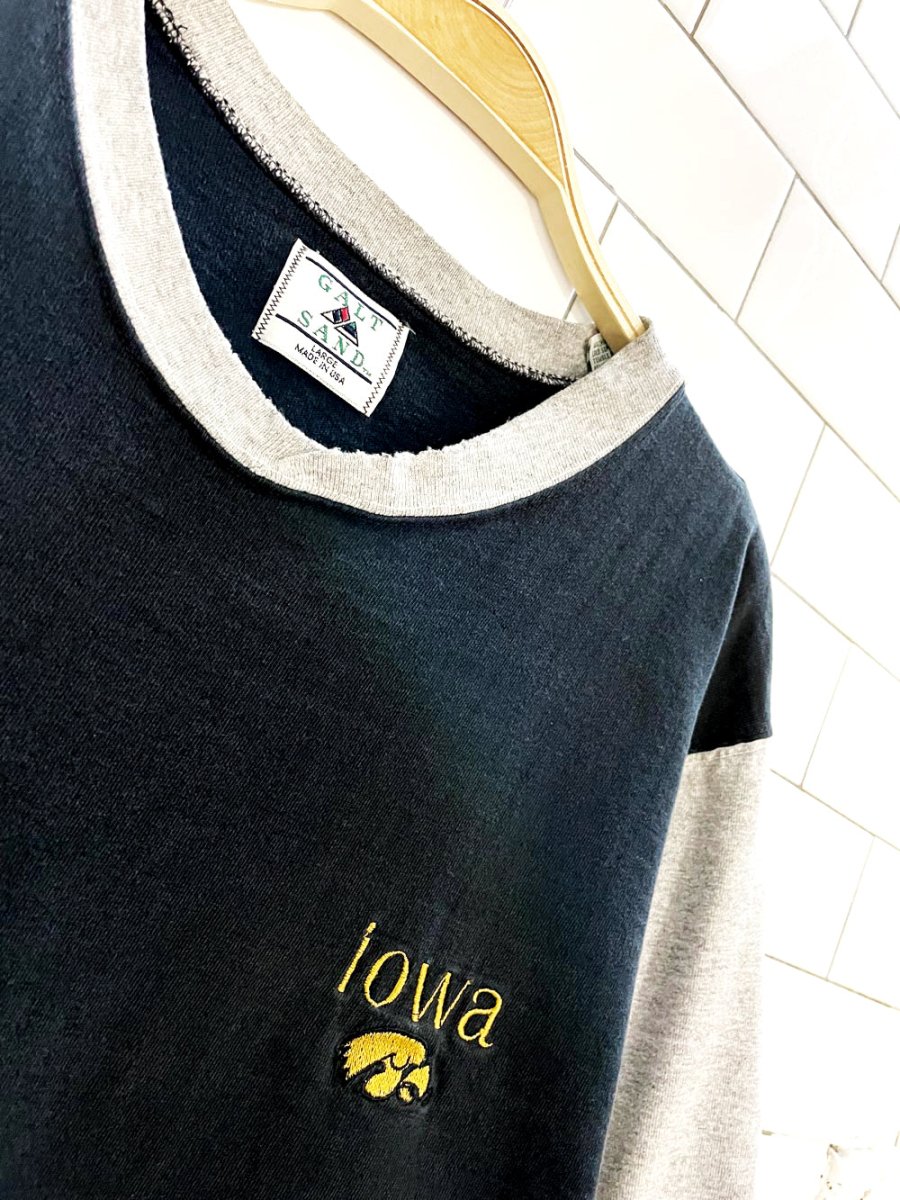 vintage 90s iowa hawkeyes two tone ringer tee | made in USA - good market thrift store