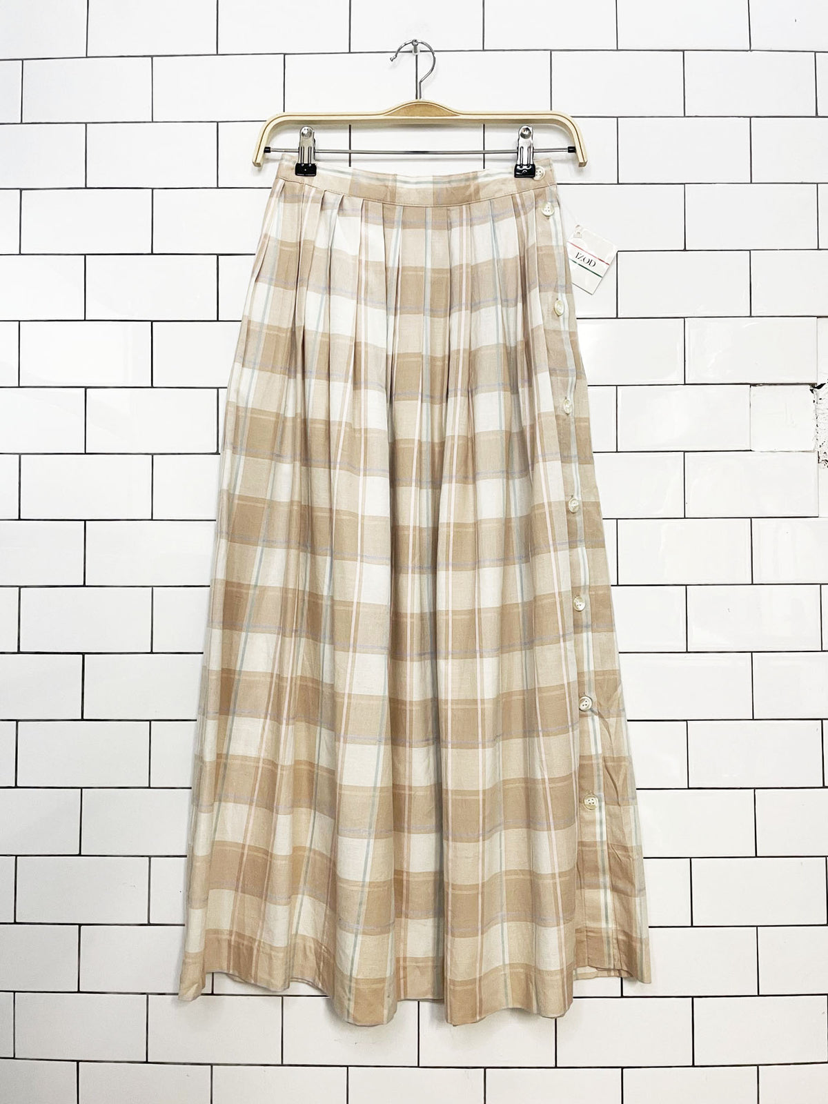 nwt vintage izod pleated plaid full button maxi skirt
