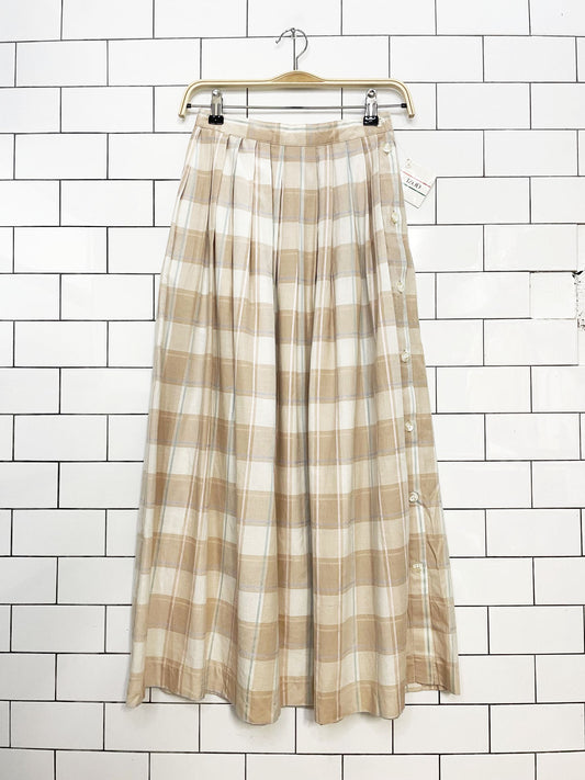 nwt vintage izod pleated plaid full button maxi skirt