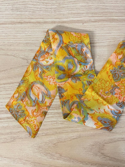 vintage 70s textured poly floral neck scarf - good market thrift store