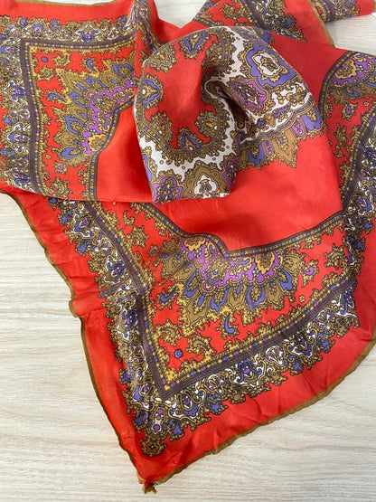 vintage medallion hand - rolled edge silk scarf - good market thrift store