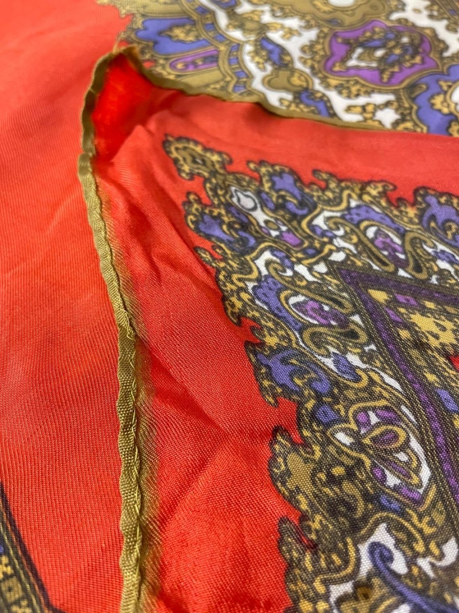 vintage medallion hand - rolled edge silk scarf - good market thrift store