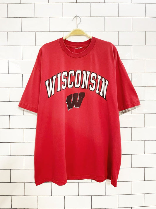 vintage 00s wisconsin colourblock sleeve cuff collegiate tee - good market thrift store