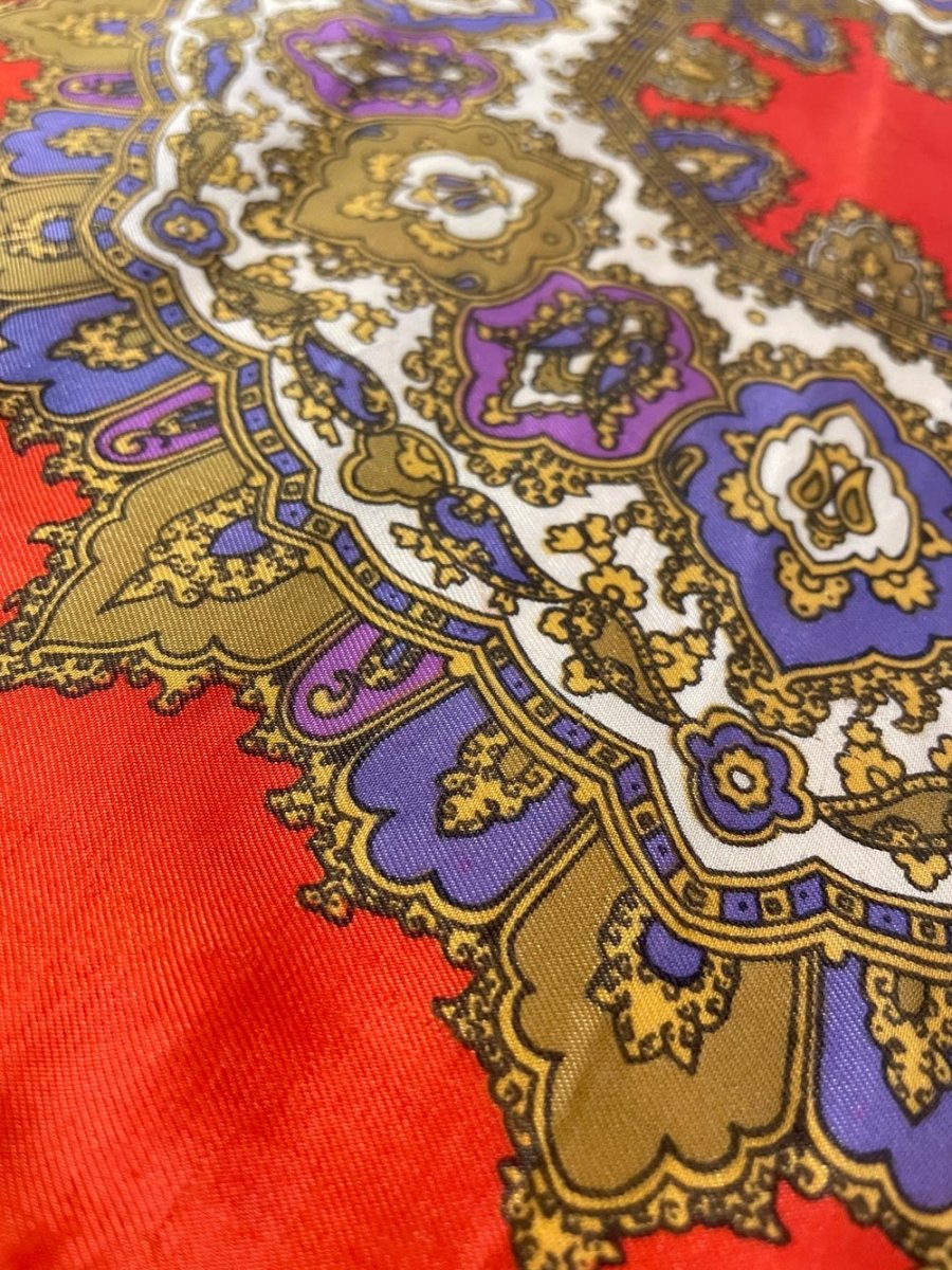 vintage medallion hand - rolled edge silk scarf - good market thrift store