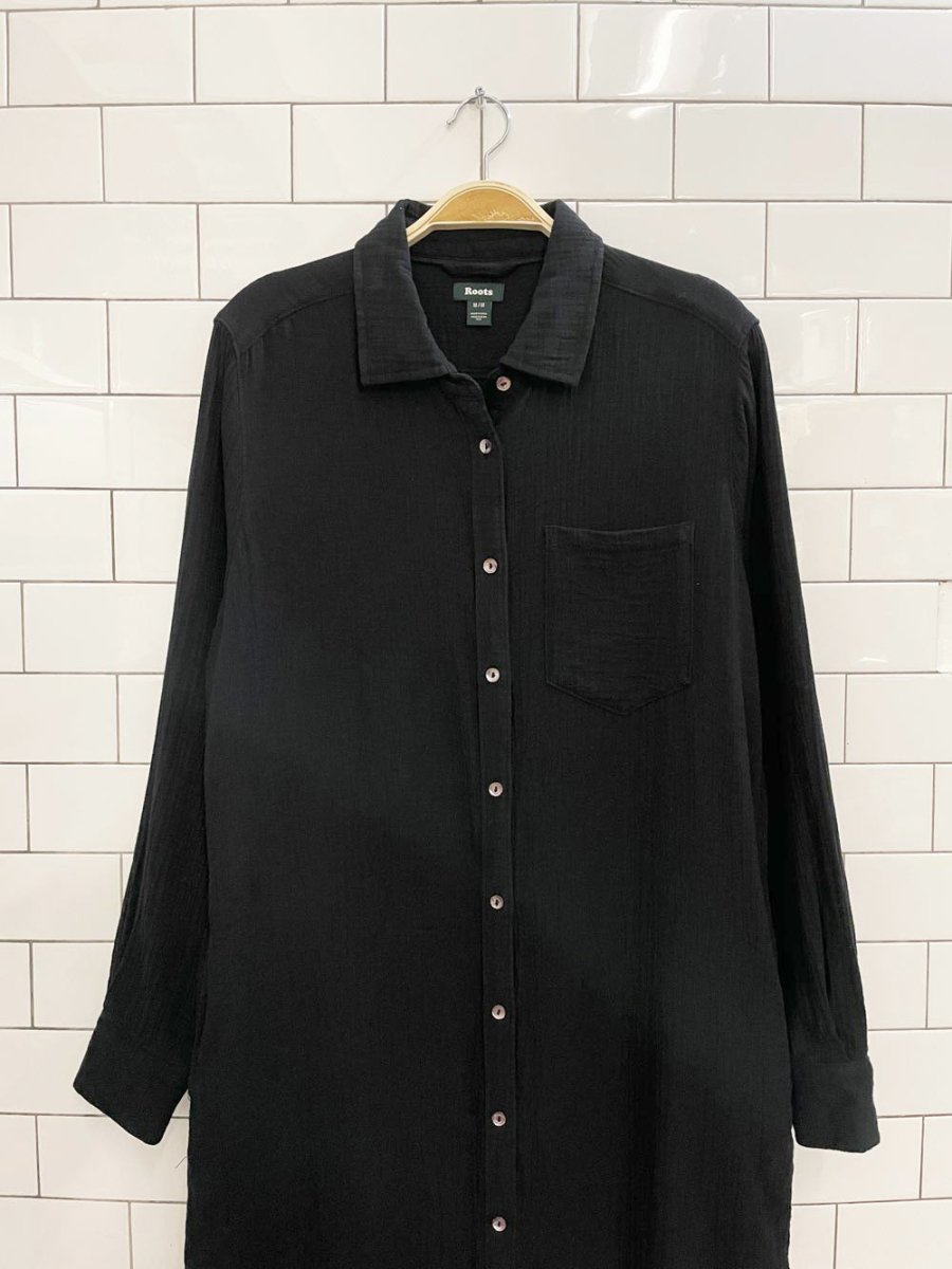 roots 2024 isla gauze cotton shirt maxi dress - good market thrift store