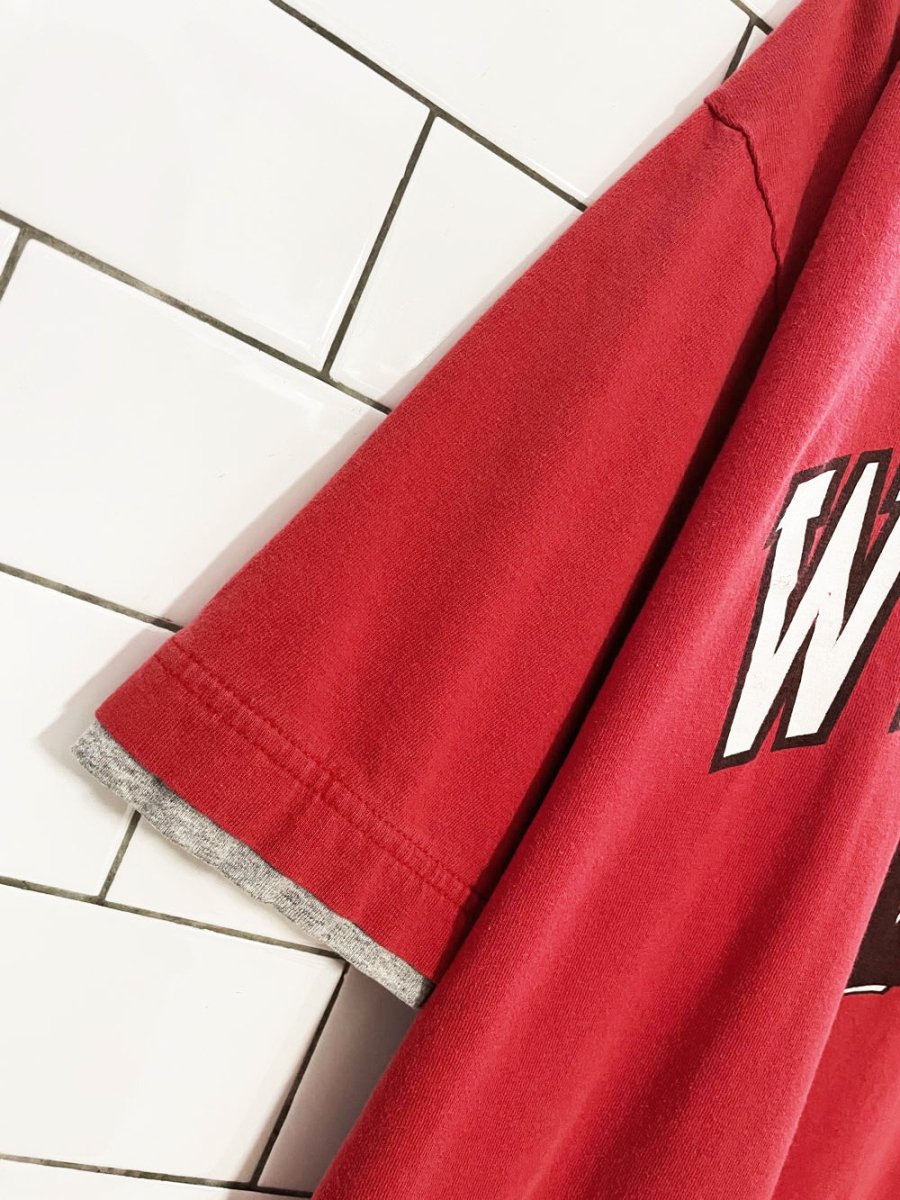 vintage 00s wisconsin colourblock sleeve cuff collegiate tee - good market thrift store