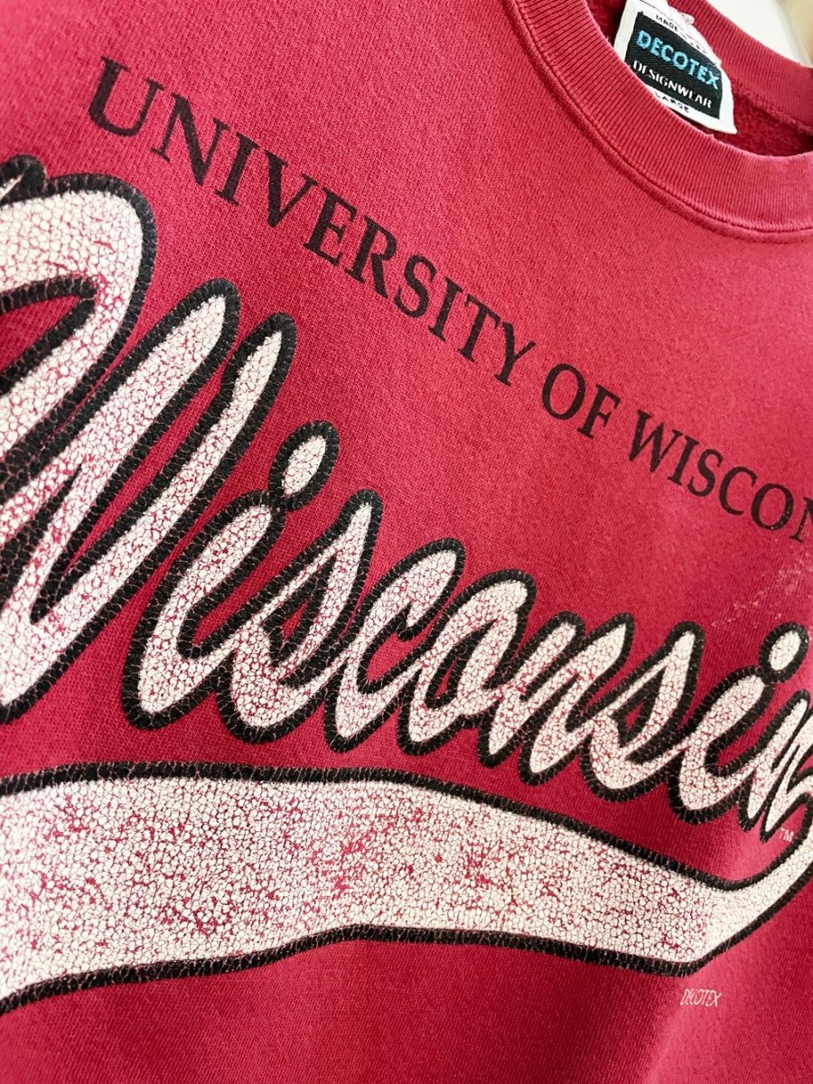 vintage 90s wisconsin varsity script sweatshirt | decotex | made in USA - good market thrift store