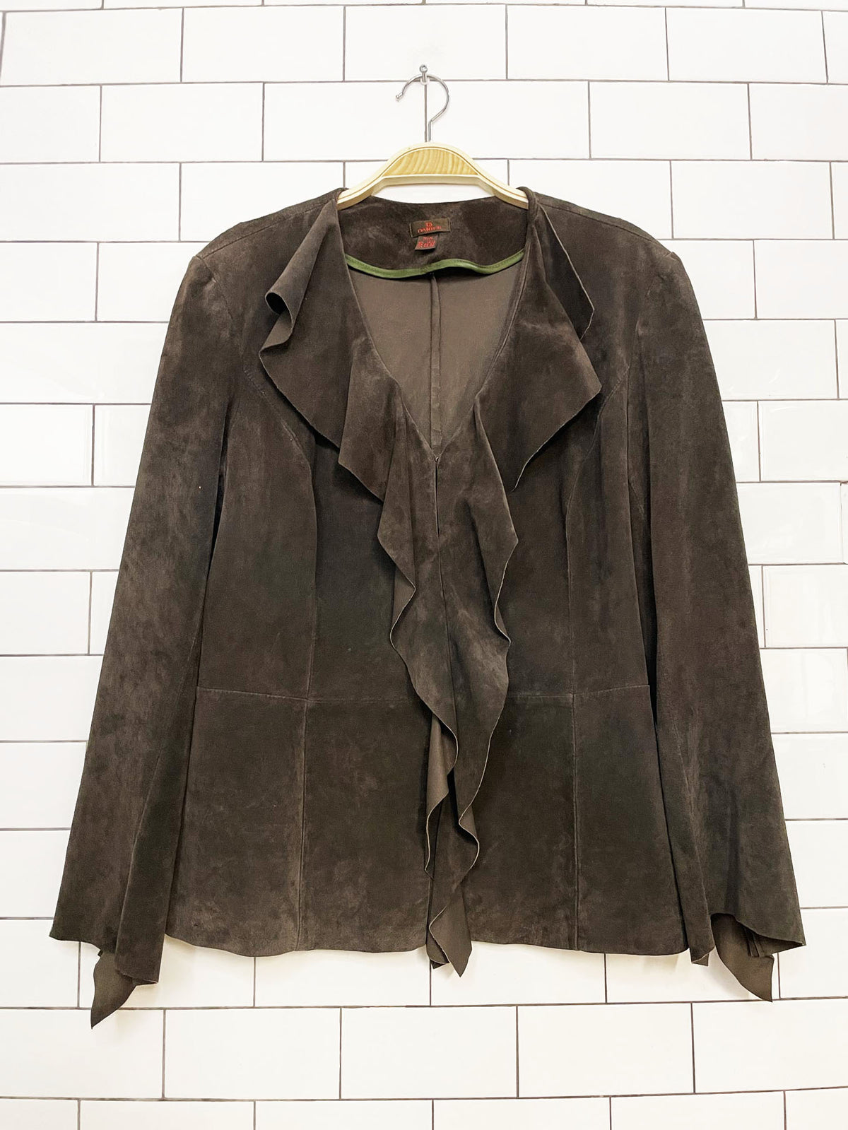 y2k danier lamb suede ruffle trim light jacket | leather