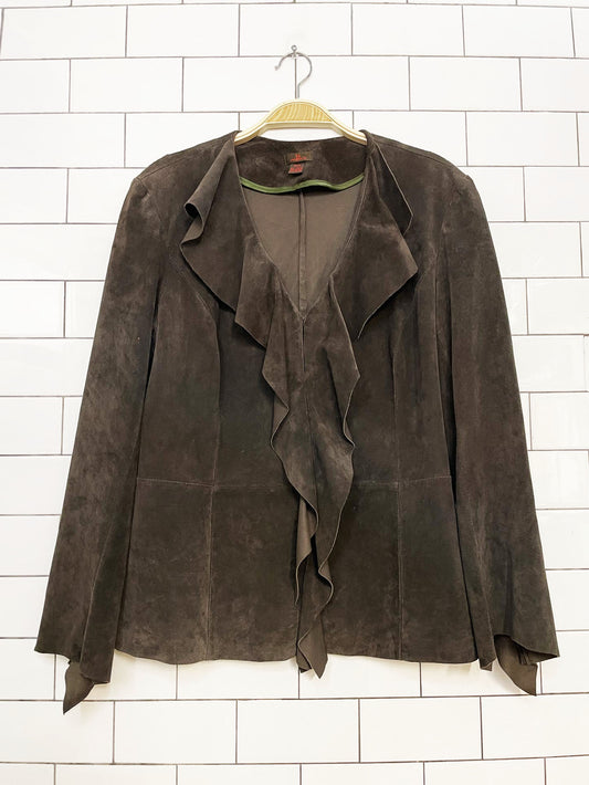 y2k danier lamb suede ruffle trim light jacket | leather