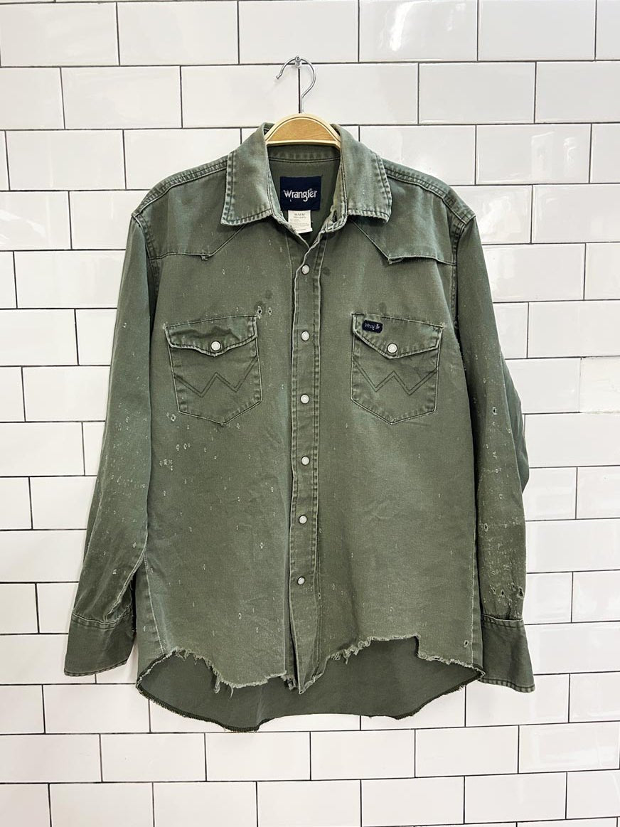 vintage 90s wrangler western snap button distressed shirt - good market thrift store