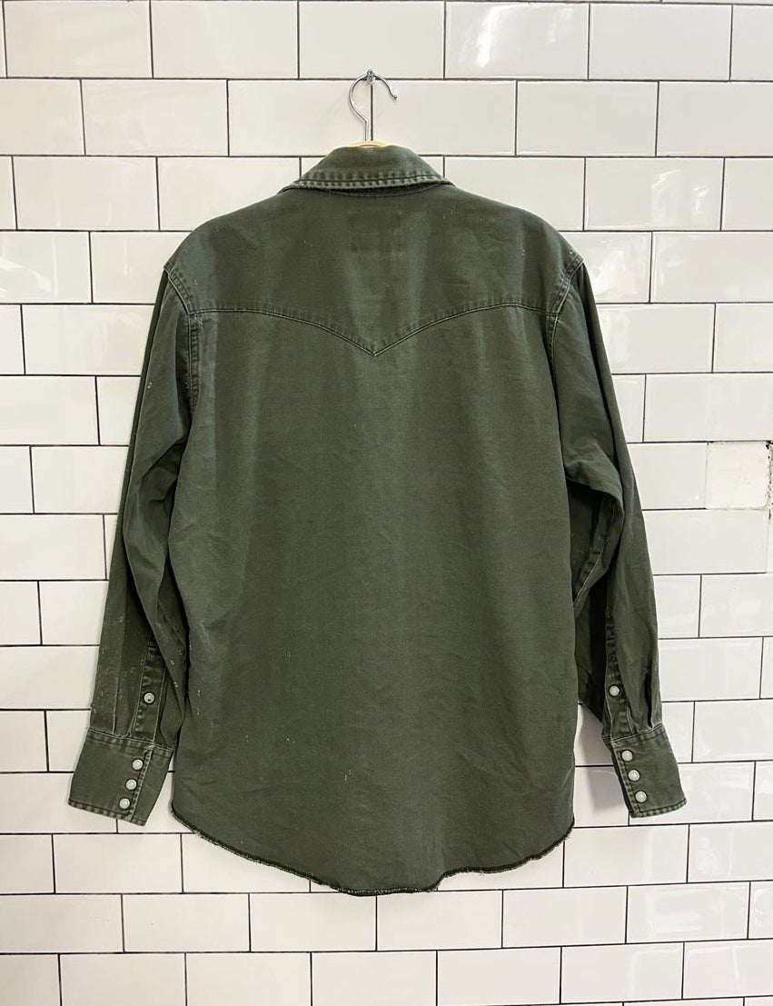 vintage 90s wrangler western snap button distressed shirt - good market thrift store