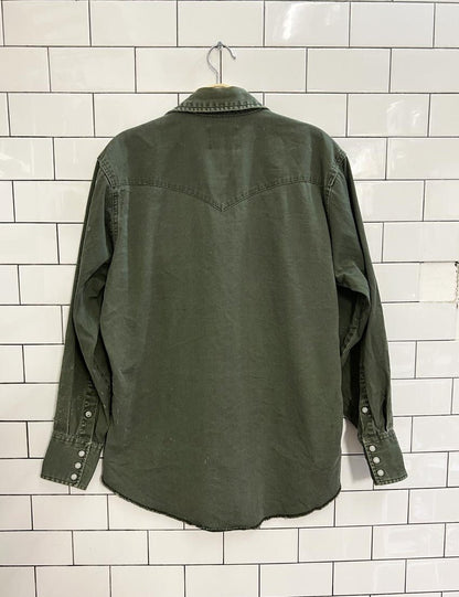 vintage 90s wrangler western snap button distressed shirt - good market thrift store