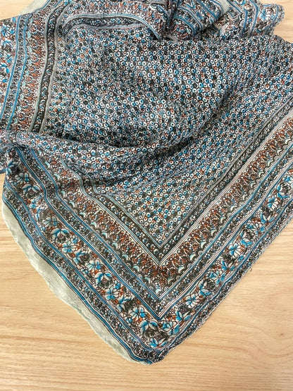 vintage indian silk chiffon hand - rolled edge scarf - good market thrift store