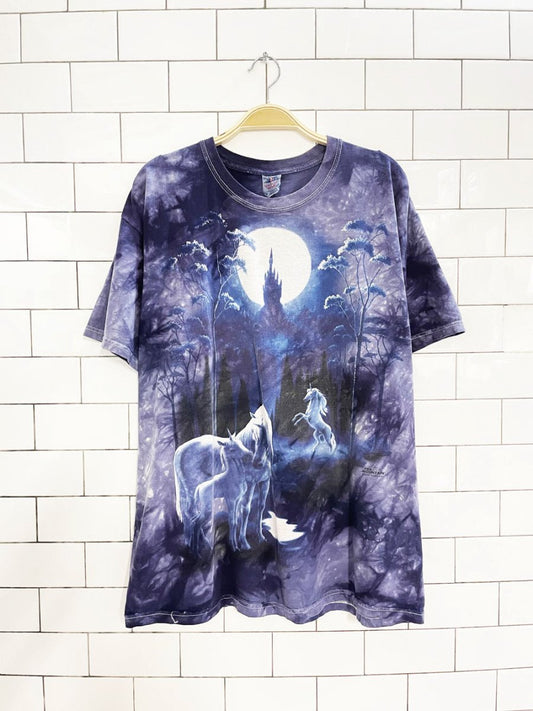 vintage 90s the mountain unicorn castle tie dye tee | jerzees - good market thrift store