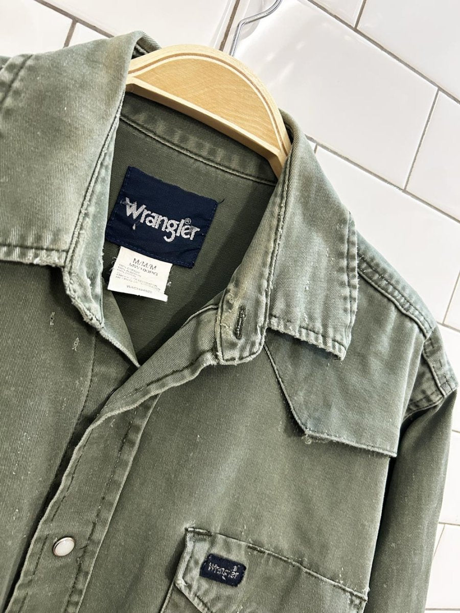 vintage 90s wrangler western snap button distressed shirt - good market thrift store