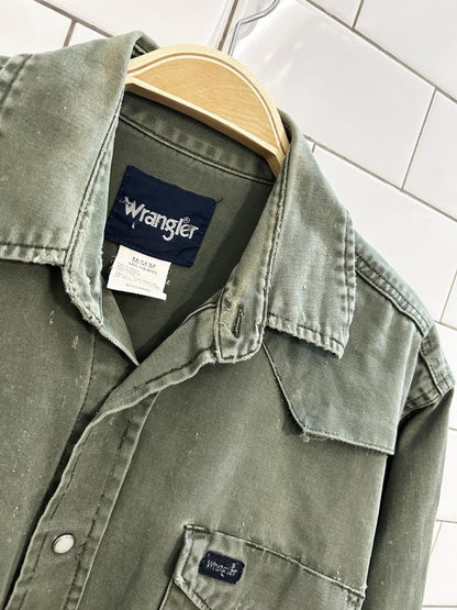 vintage 90s wrangler western snap button distressed shirt - good market thrift store