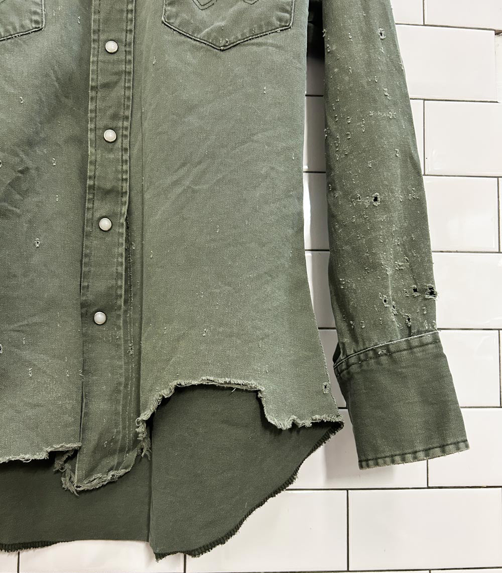 vintage 90s wrangler western snap button distressed shirt - good market thrift store