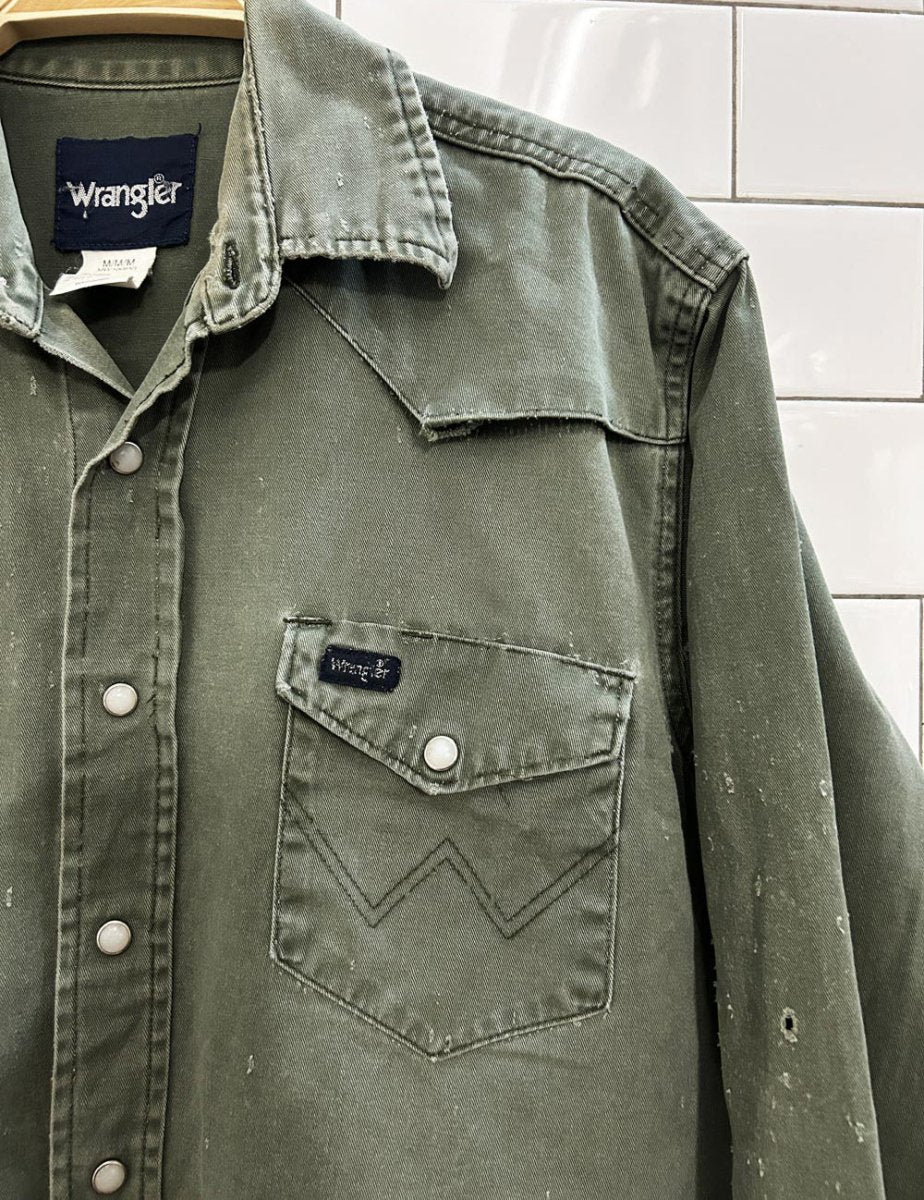 vintage 90s wrangler western snap button distressed shirt - good market thrift store