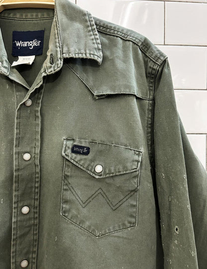 vintage 90s wrangler western snap button distressed shirt - good market thrift store